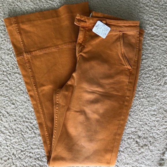 Free People NWT pastel coral mustard color stretch Bell Bottoms - Picture 6 of 6
